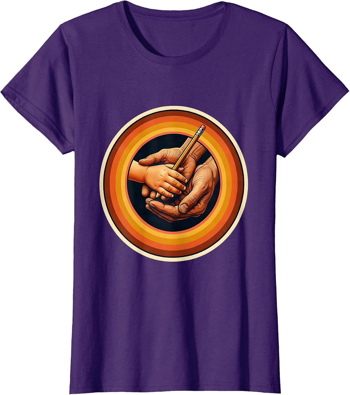 Women's Sped Teacher Guiding Hands Learning Illustration T-Shirt - Purple