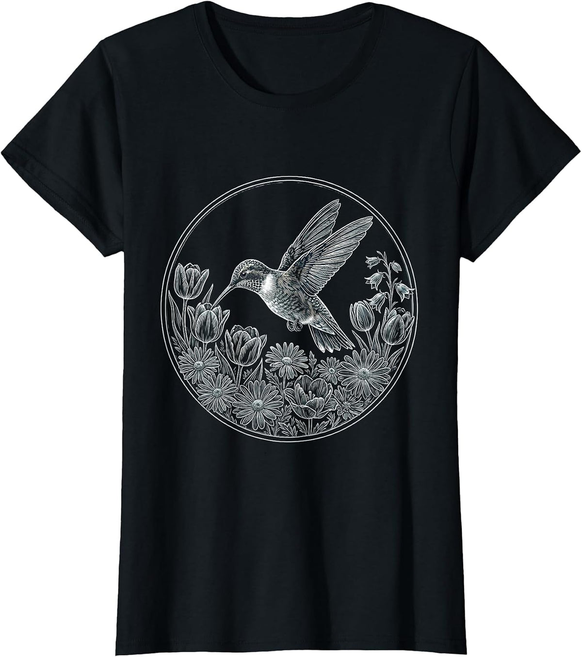 Autism Awareness Hummingbird Floral Art T-Shirt - Black