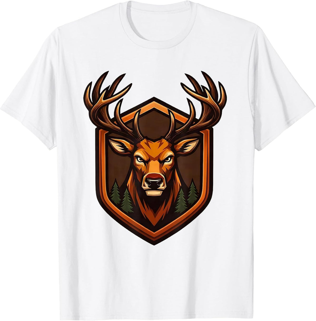 Men's Buck Deer Silhouette Autumn Forest Hunting Design T-Shirt - White