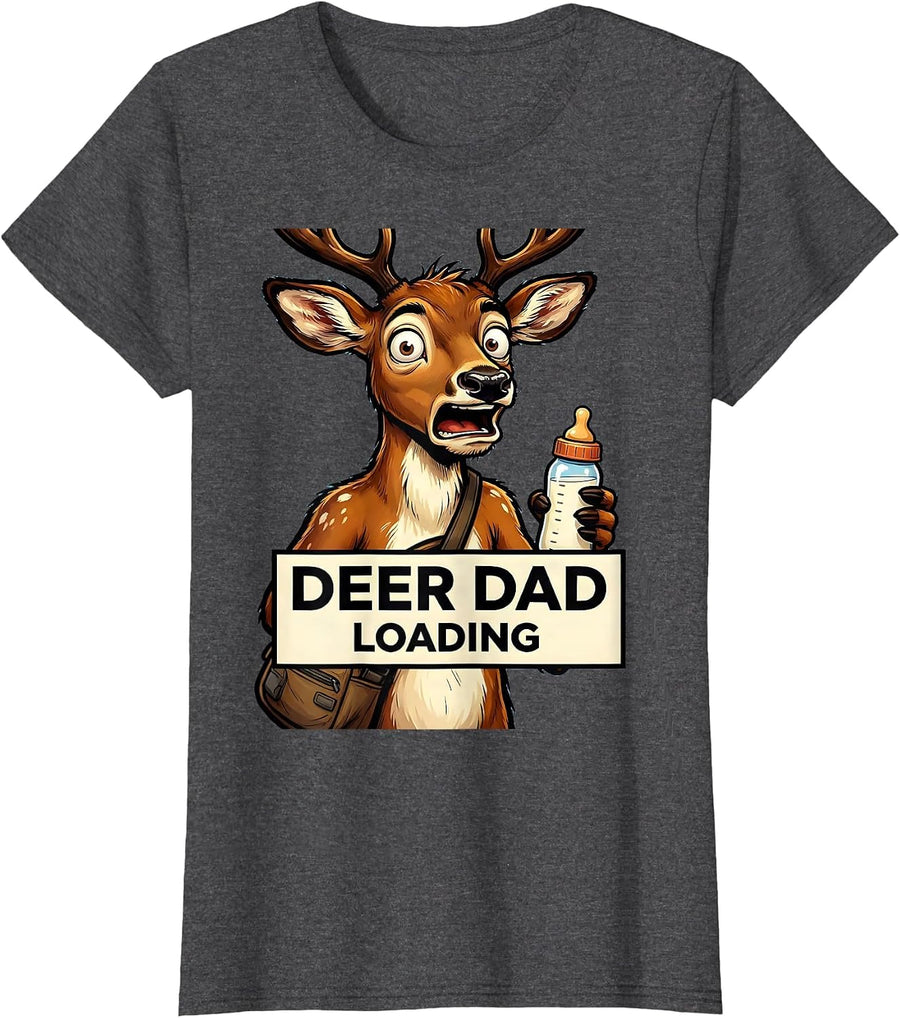 Women's Deer Dad Loading Funny Hunting Father Design T-Shirt - Dark Heather Grey