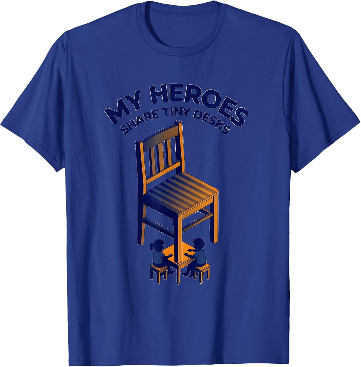 Men's My Heroes Share Tiny Desks Funny Teacher Superhero Humor T-Shirt - Royal Blue