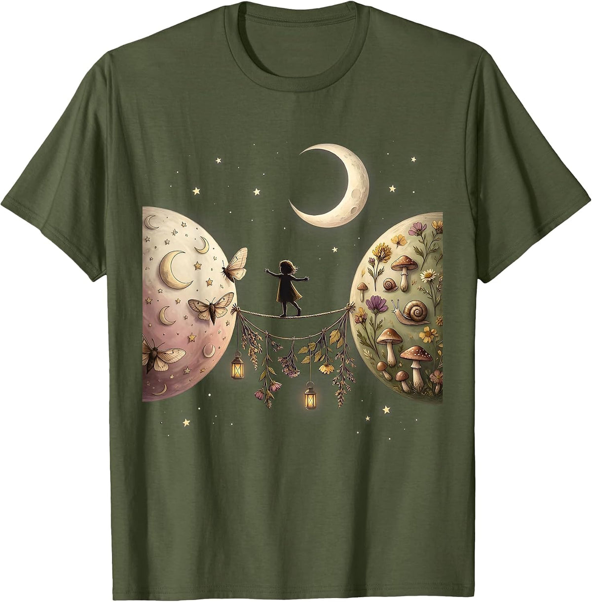 Autism Awareness Child Balancing Between Planets T-Shirt - Olive Green