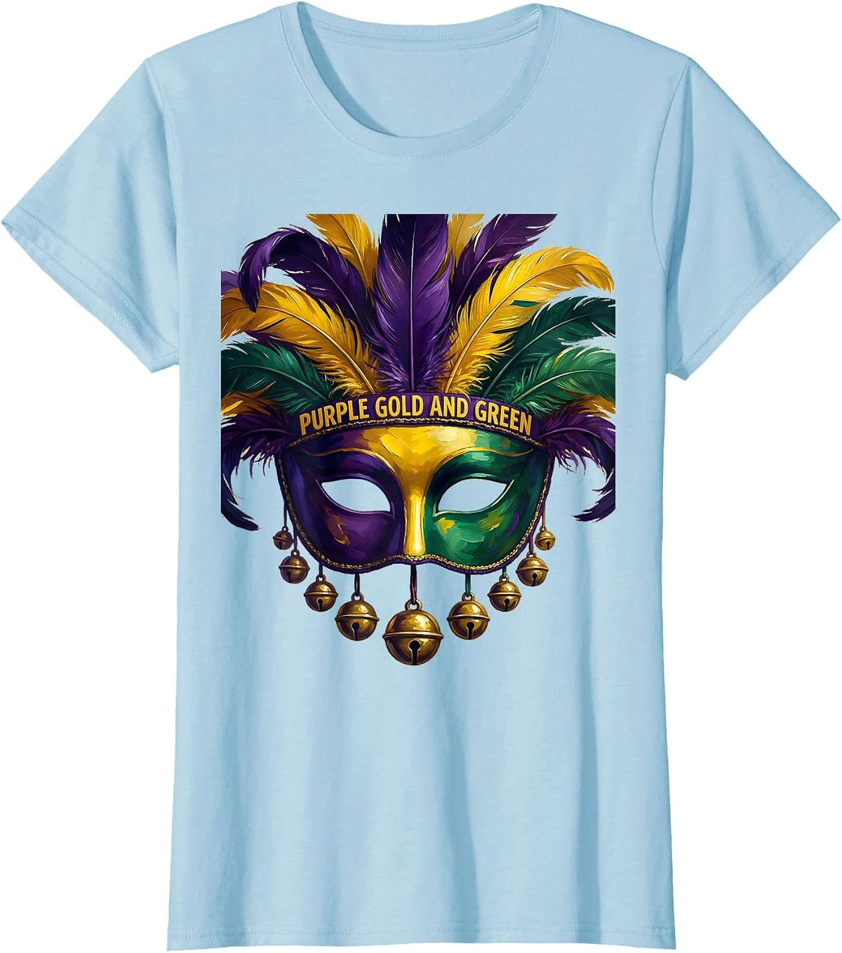 Women's Purple Gold and Green Mardi Gras Celebration Design T-Shirt - Baby Blue