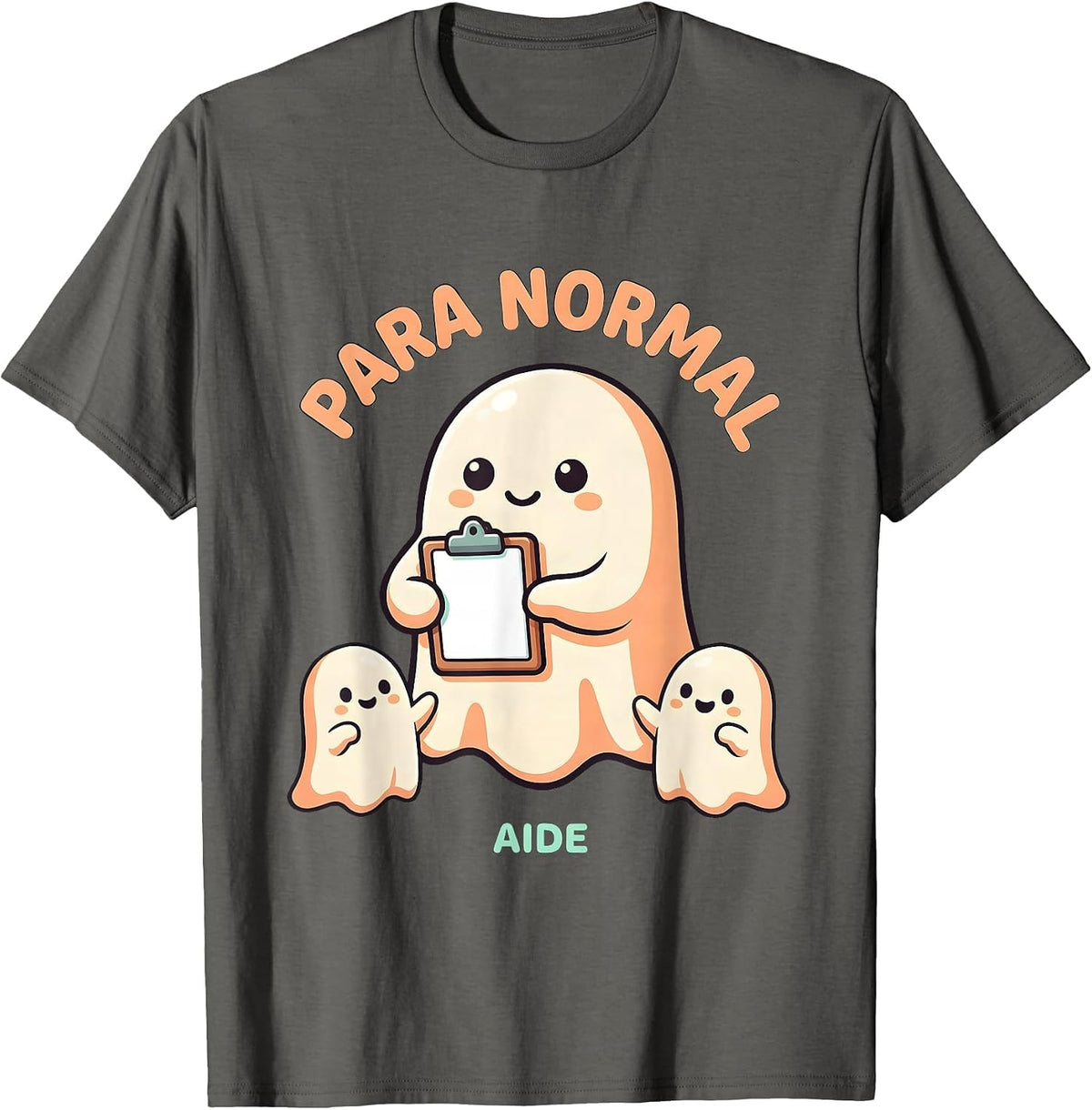 Para Normal Aide Cute Kawaii Ghost Halloween T-Shirt - Asphalt Grey