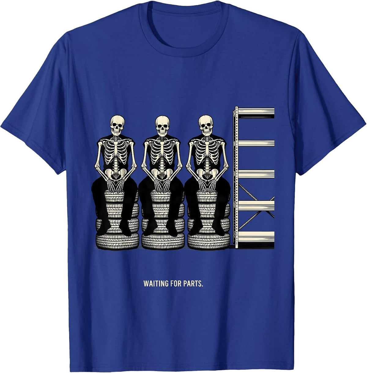 Waiting For Parts Funny Mechanic Skeleton Auto Repair Humor T-Shirt - Royal Blue