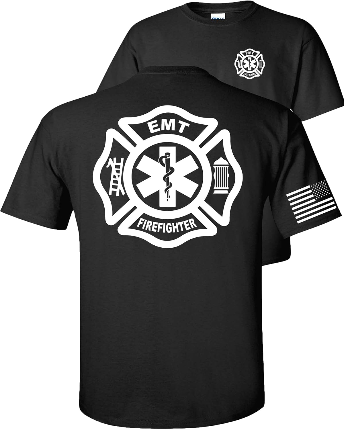 Occupations-911 Dispatcher First Responders Firefighter EMT ERT T-Shirt BAF Flag American - Firefighter Emt-black