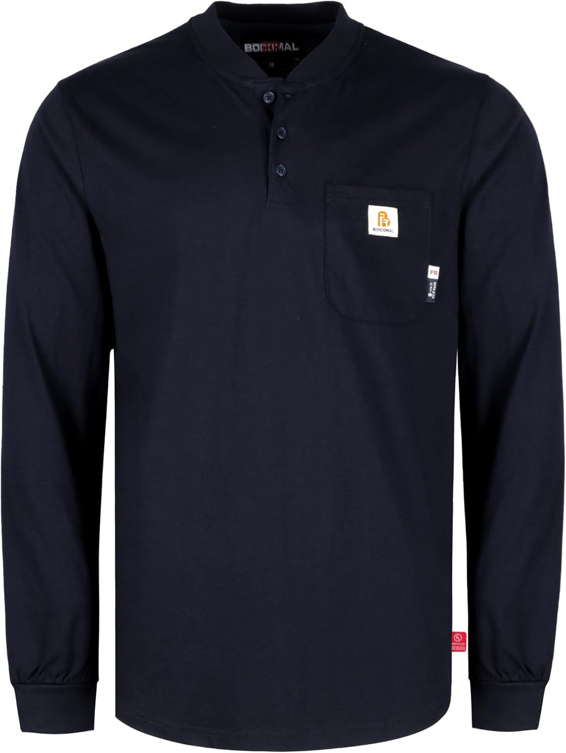 BOCOMAL FR Shirts 6oz Midweight Flame Resistant Long Sleeve Classic Henley - Navy