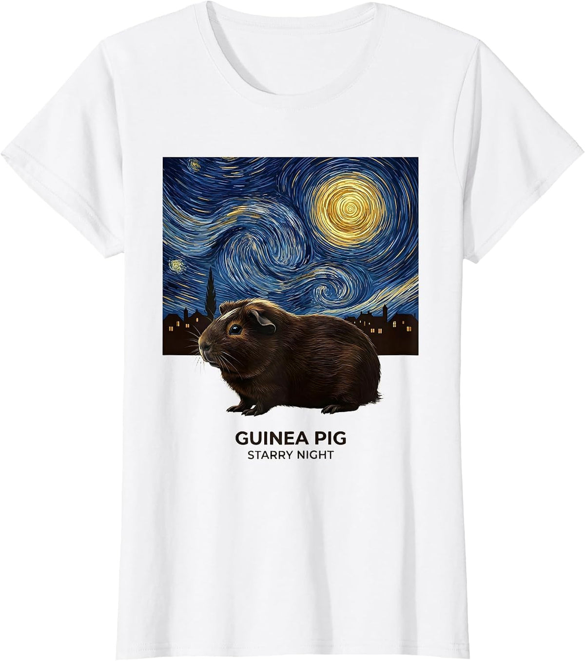 Guinea Pig Starry Night Vintage Art Lover Gift T-Shirt - White