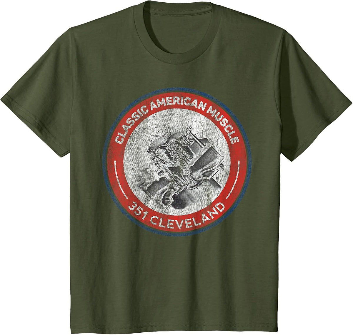 351 Cleveland Canted Valve Musclecar Retro Logo Tshirt T-Shirt - Olive Green