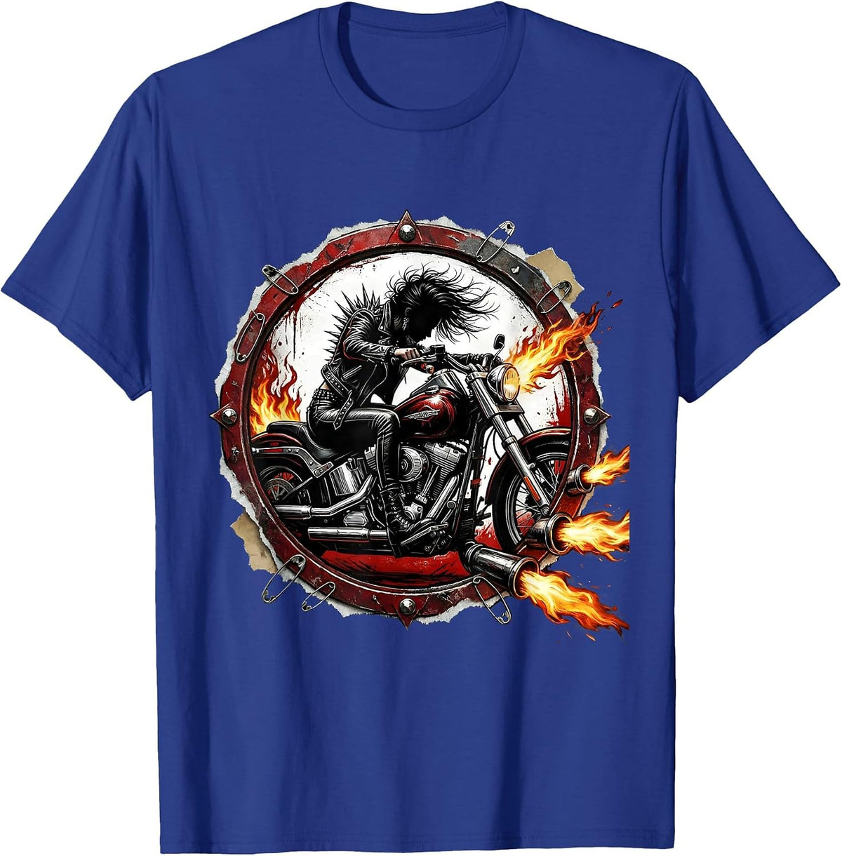 Men's Leather Jacket Biker Rider Motorcycle Graphic Tee T-Shirt - Royal Blue