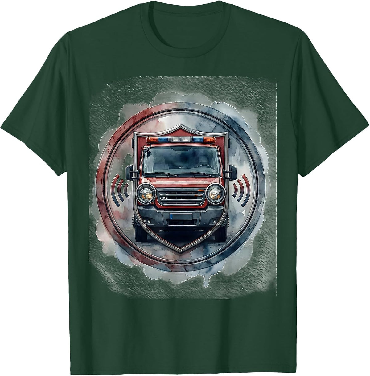 Sealed Badge Watercolor EMS Paramedic First Responder Humor T-Shirt - Dark Green