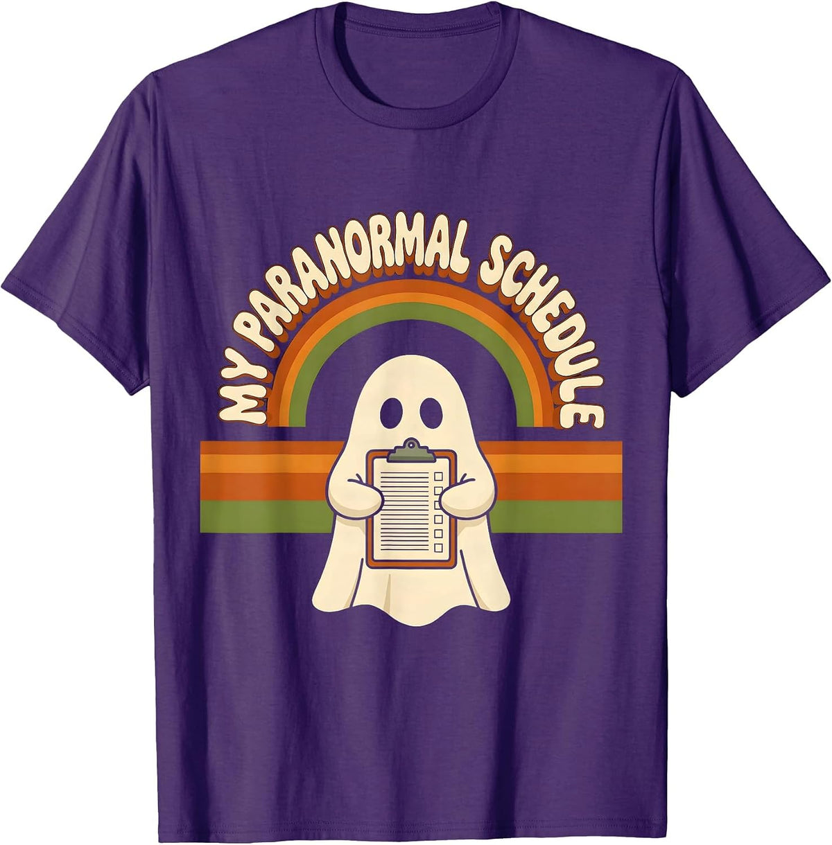 Men's My Para Normal Schedule Retro 70s Ghost Halloween Para T-Shirt - Purple