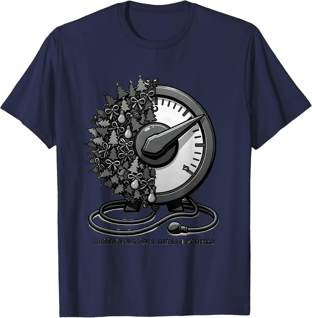Men's Certified: Holiday Traffic, Cleared To One Channel Funny T-Shirt - Navy Blue