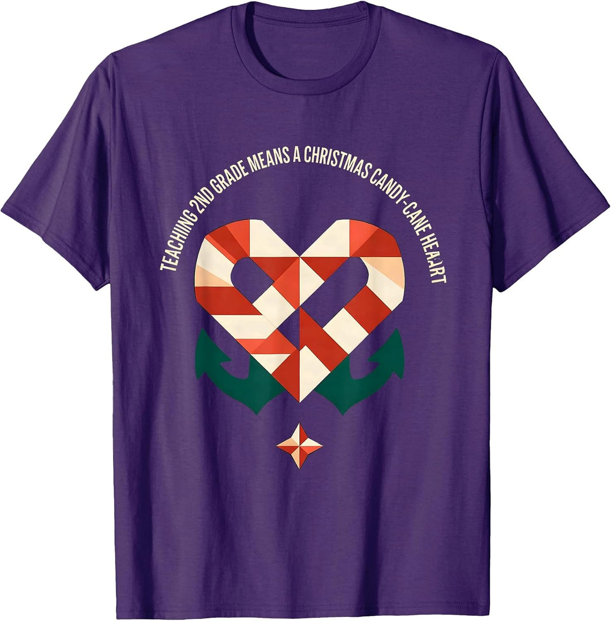 Men's Teaching 2nd Grade Means A Christmas Candy-Cane Heart T-Shirt - Purple