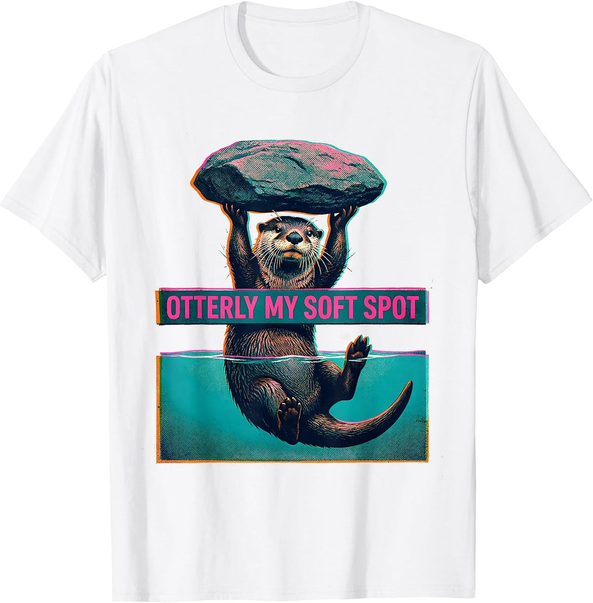 Men's Otterly My Soft Spot Risograph Otter Lover Humor Animal T-Shirt - White