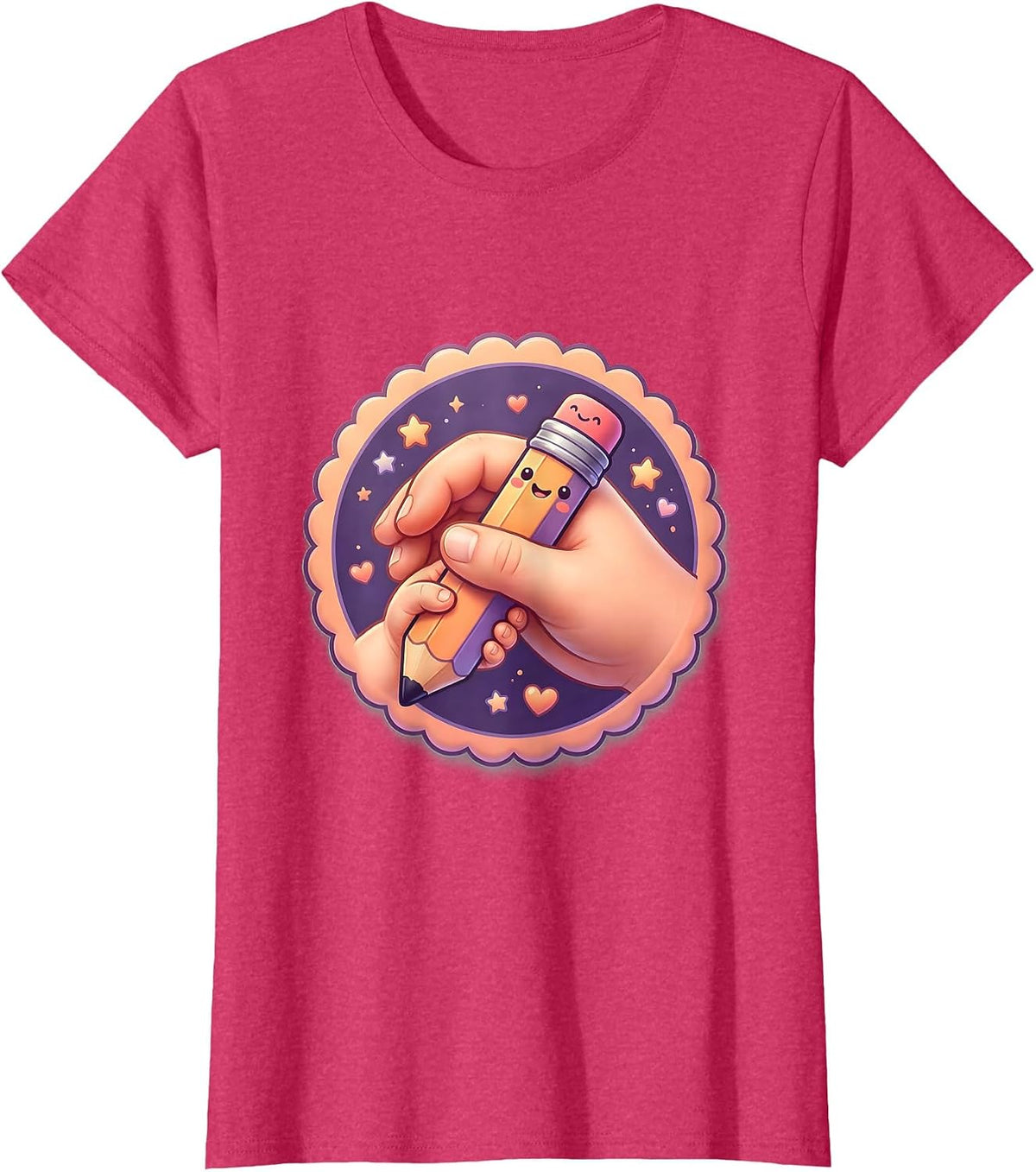 Women's Sped Teacher Hands Guiding Pencil Grip Illustration T-Shirt - Red Heather