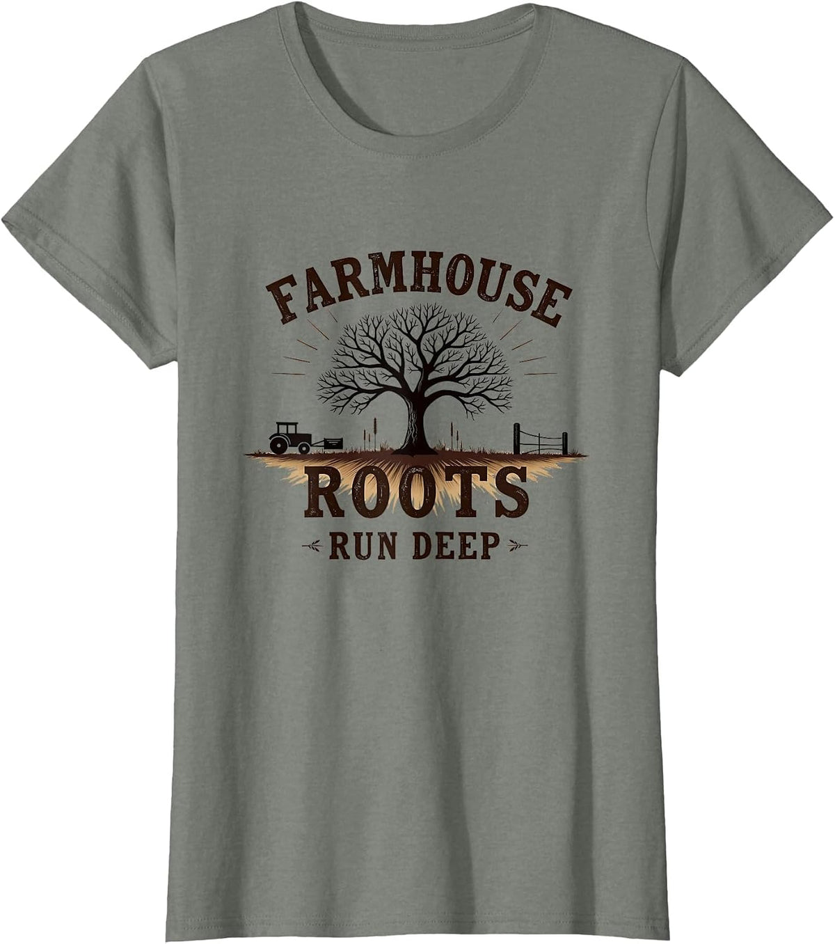 Farmhouse Roots Run Deep Country Design T-Shirt - Olive Heather