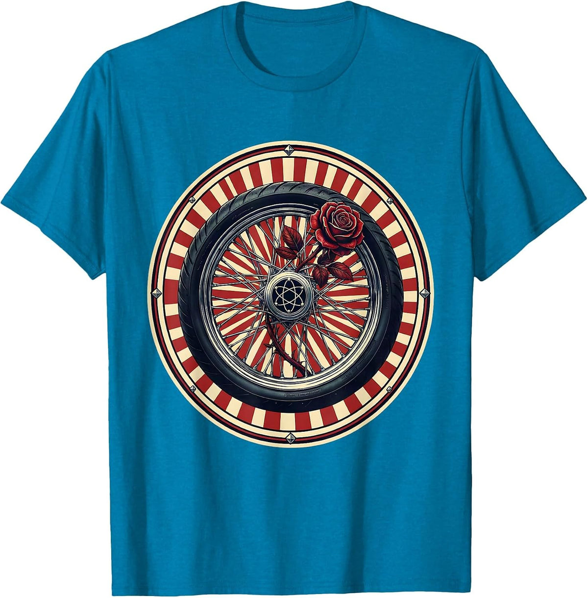 Motorcycle Wheel Rose Spokes Graphic Design T-Shirt - Sapphire Blue