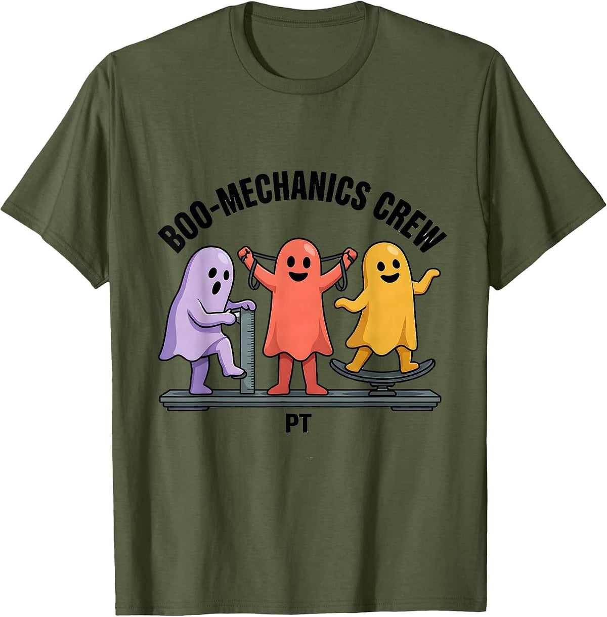 Boo-mechanics Crew PT Funny Physical Therapy Halloween T-Shirt - Olive Green