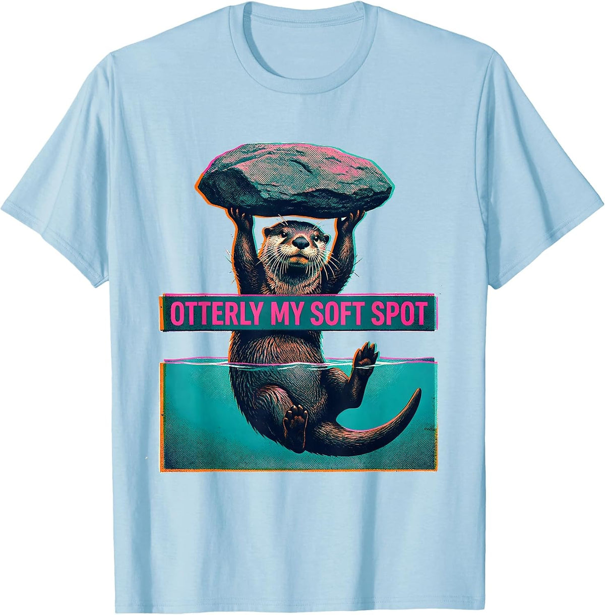 Men's Otterly My Soft Spot Risograph Otter Lover Humor Animal T-Shirt - Baby Blue