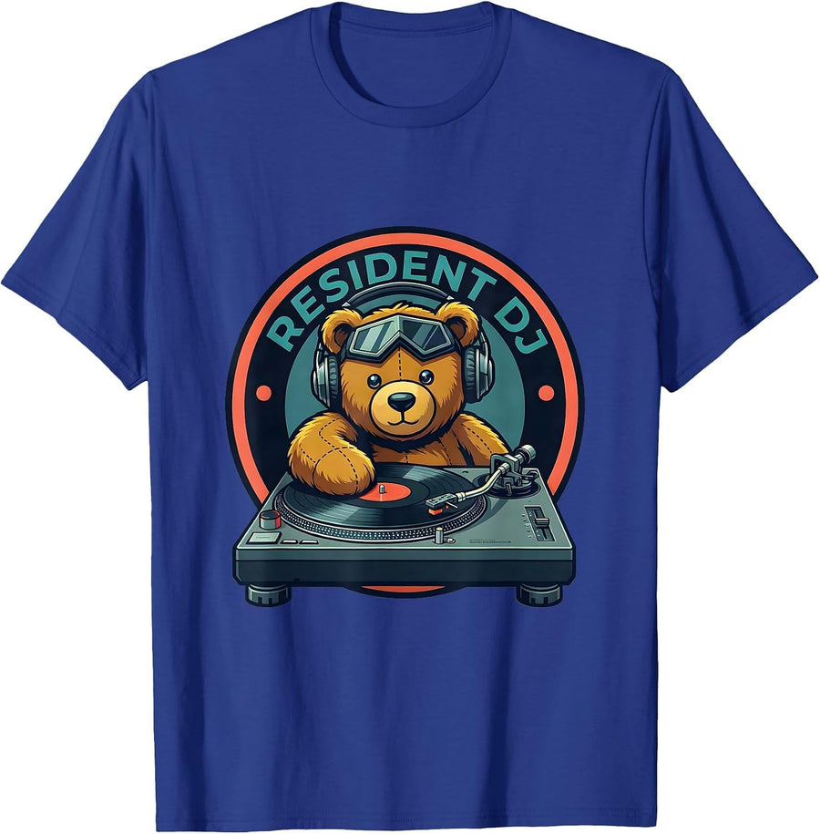 Resident DJ Flat Vector Teddy Bear Hip Hop Streetwear T-Shirt - Royal Blue