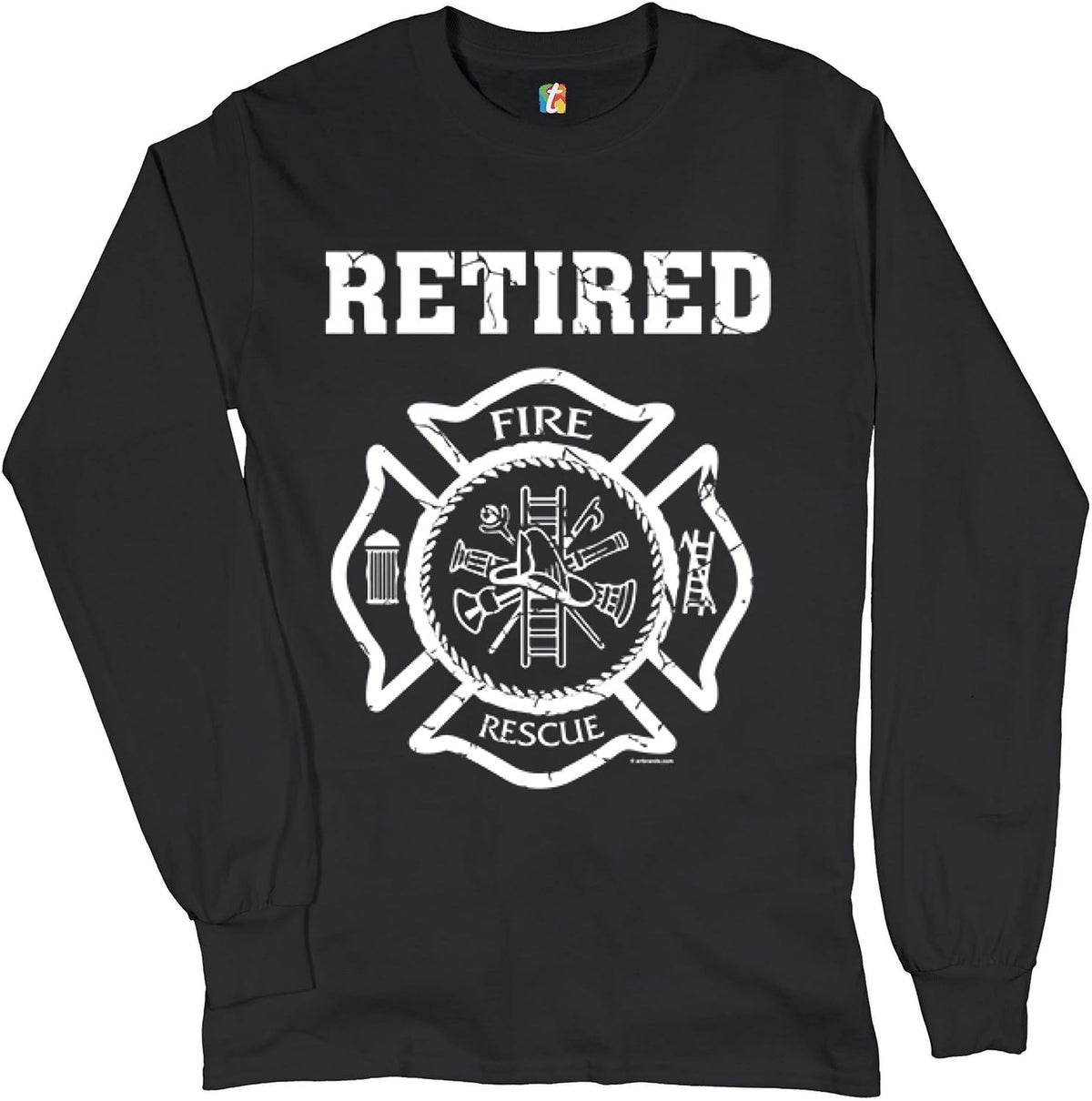 Retired Firefighter Badge Long Sleeve T-Shirt Fire and Rescue Fire Department - Black
