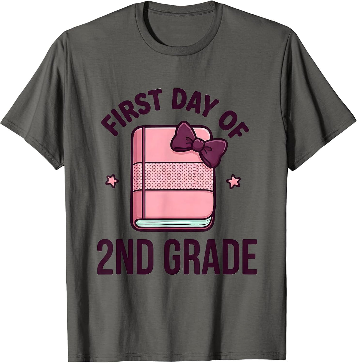 Men's First Day Of 2nd Grade Cute Kawaii Coquette Bow Back T-Shirt - Asphalt Grey
