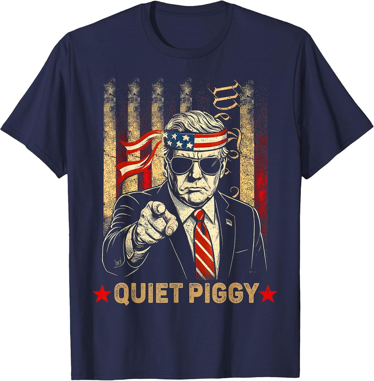 Funny Quiet Piggy T-Shirt - Navy Blue
