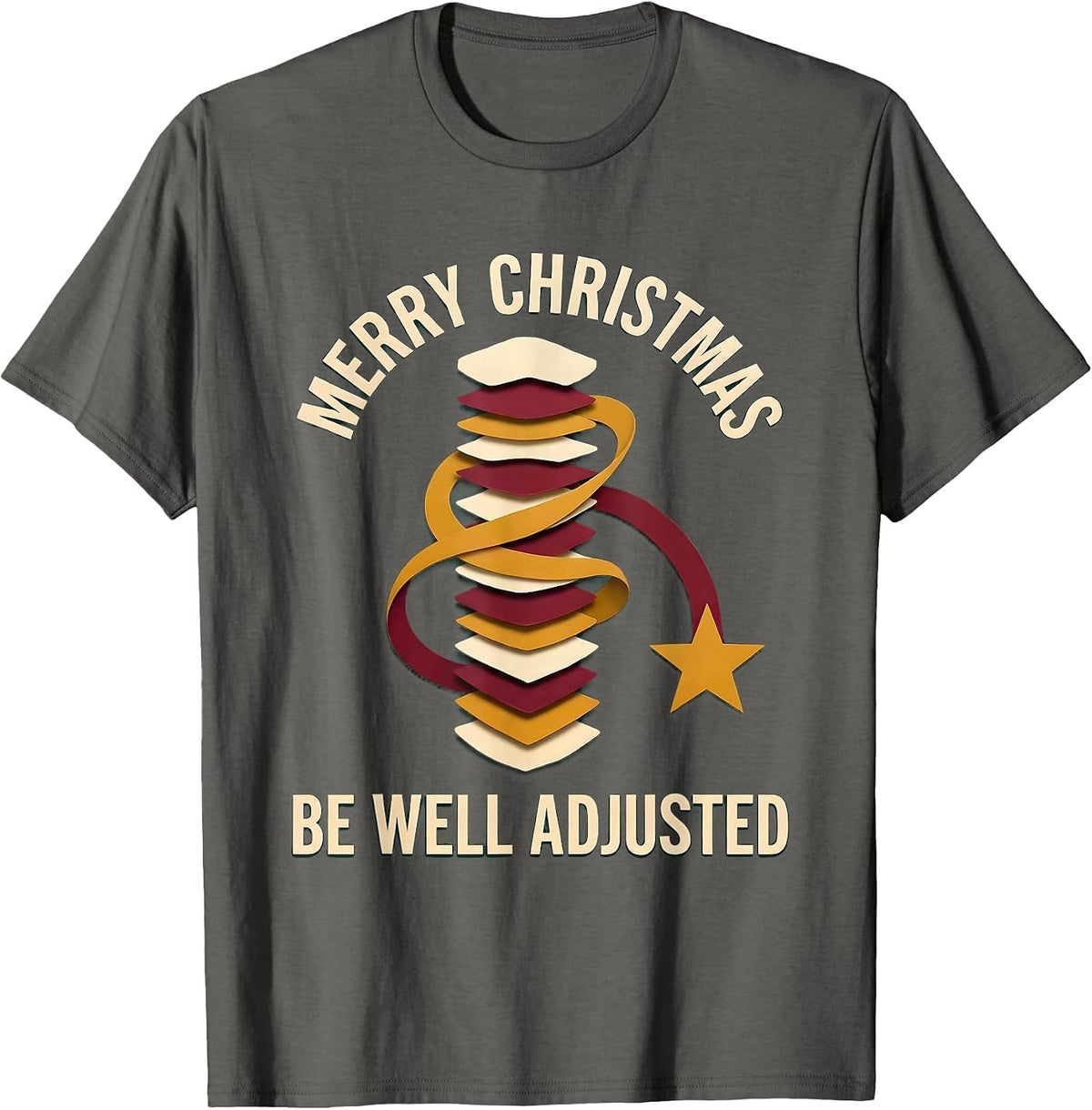 Merry Christmas Be Well Adjusted Funny Chiropractor T-Shirt - Asphalt Grey