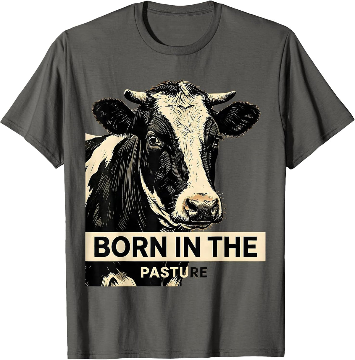 Men's Born in the Pasture Cow Print Design T-Shirt - Asphalt Grey