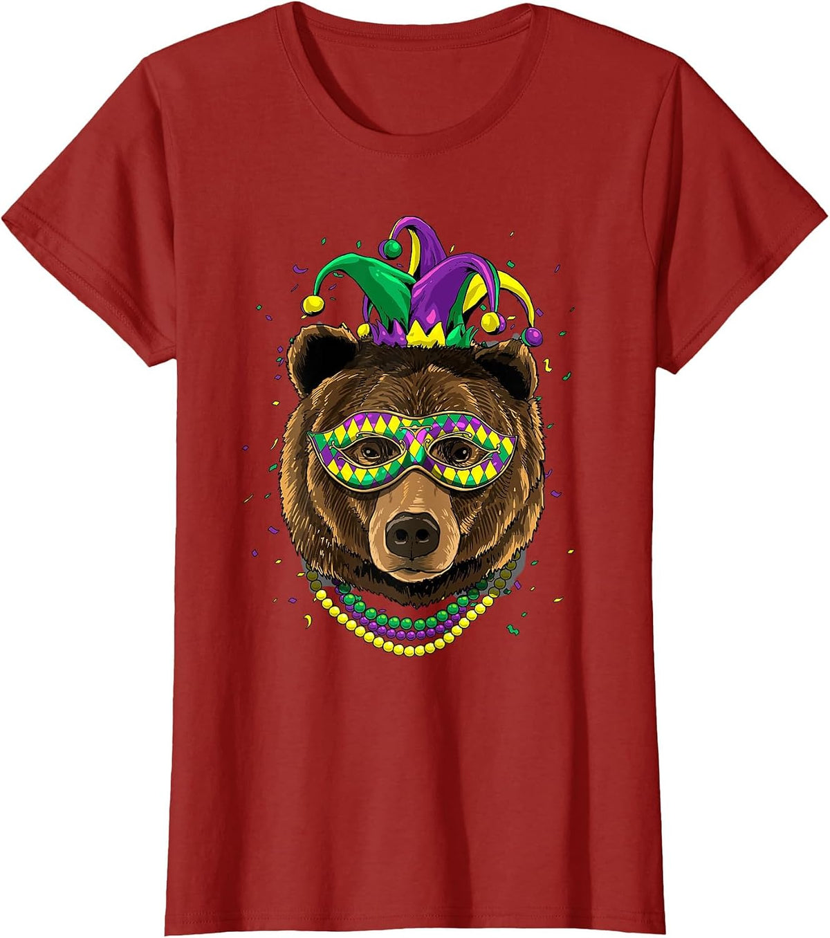 Bear Animal Lover Cute Mardi Gras Carnival Jester T-Shirt, Women, Cranberry Red, XX-Large - As Pictured