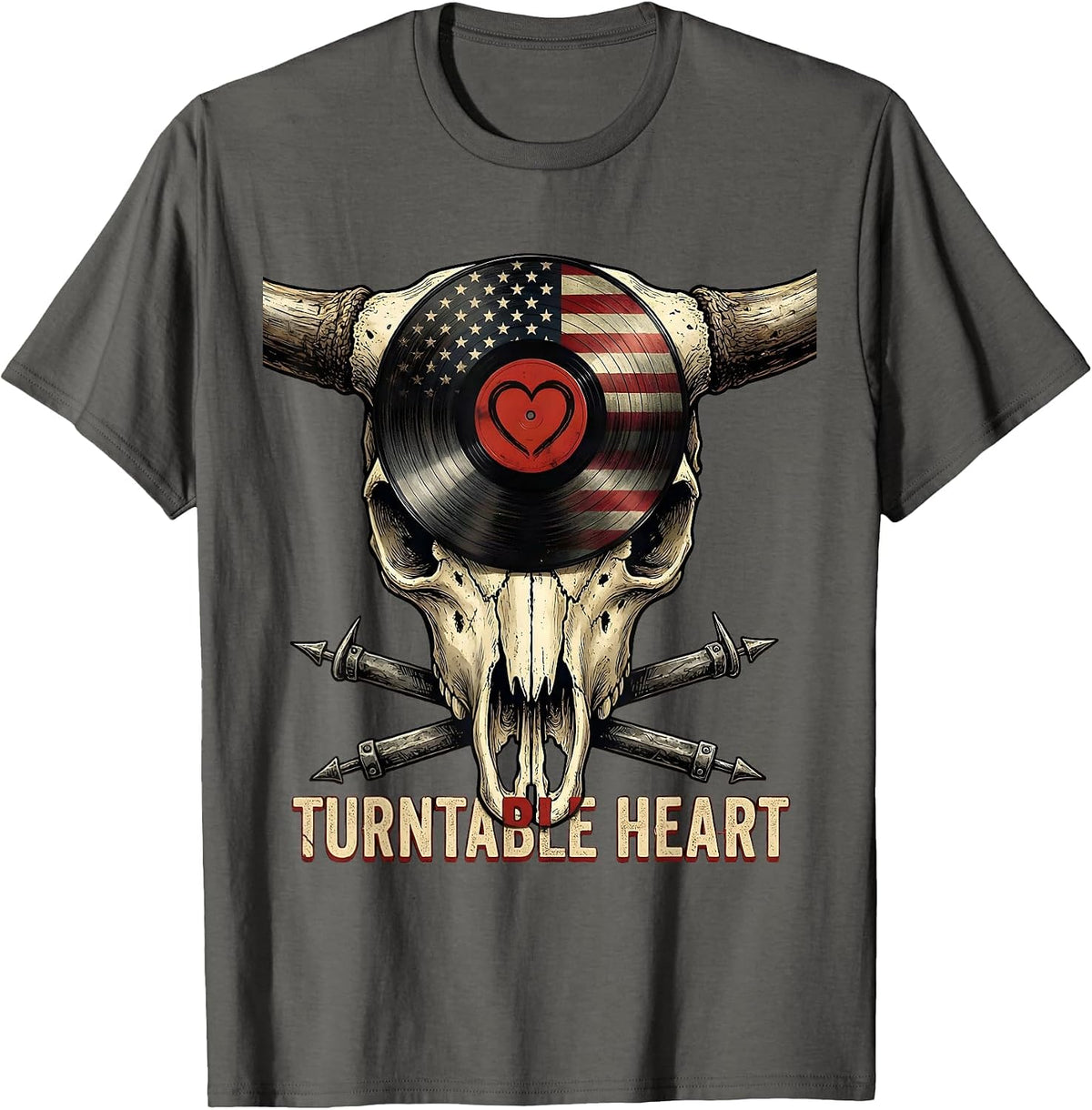 Turntable Heart Disco Groove Design T-Shirt - Asphalt Grey