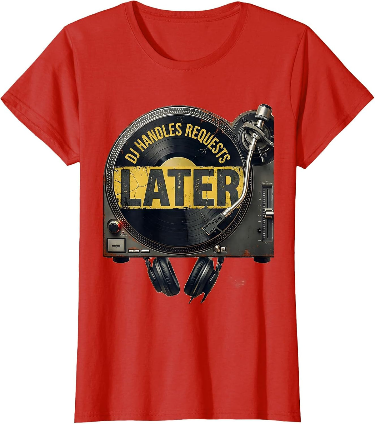 DJ Handles Requests Later Funny DJ Gift Vintage Retro T-Shirt - Red