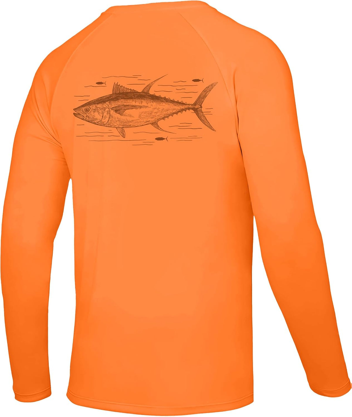 Men's UPF 50+ Fishing Shirt, Long Sleeve Quick Dry Sun Shirts - Orange (Line Artn Tuna)