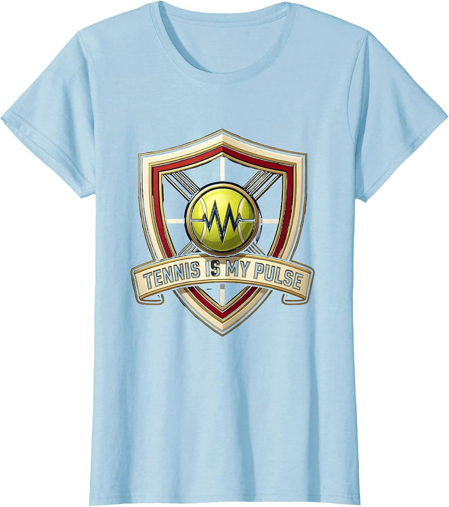 Women's Tennis Is My Pulse Emblem Racket Sport Lover Gift T-Shirt - Baby Blue