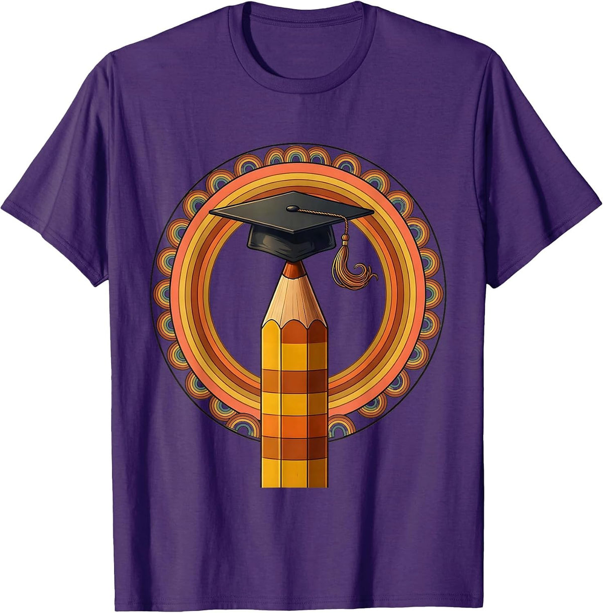 Men's Sped Teacher Graduation Cap Pencil Illustration T-Shirt - Purple