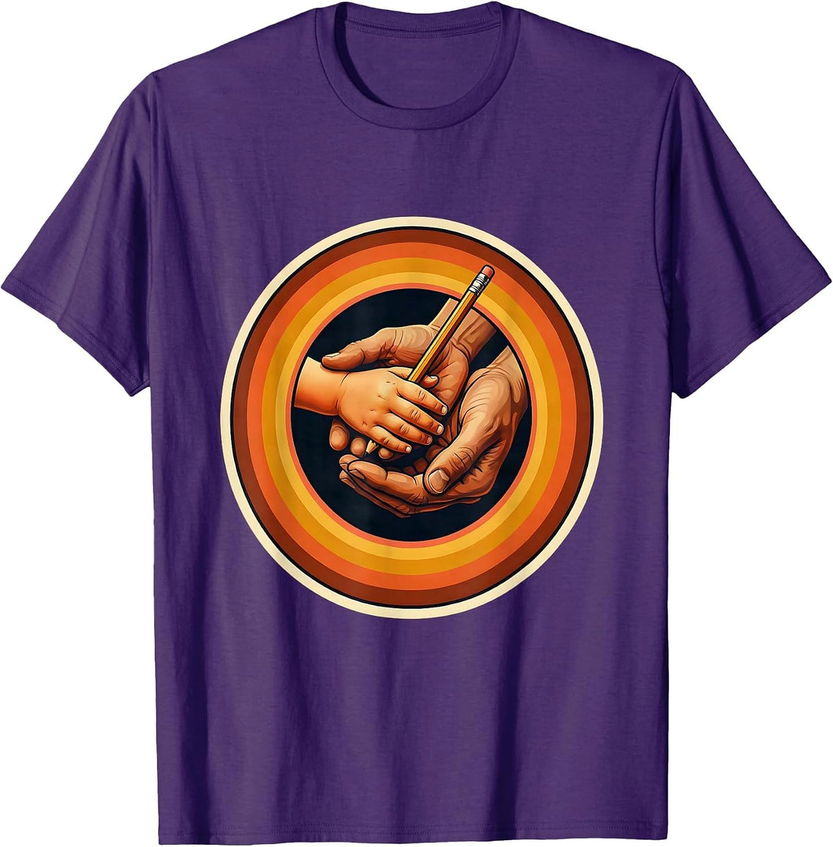 Men's Sped Teacher Guiding Hands Learning Illustration T-Shirt - Purple
