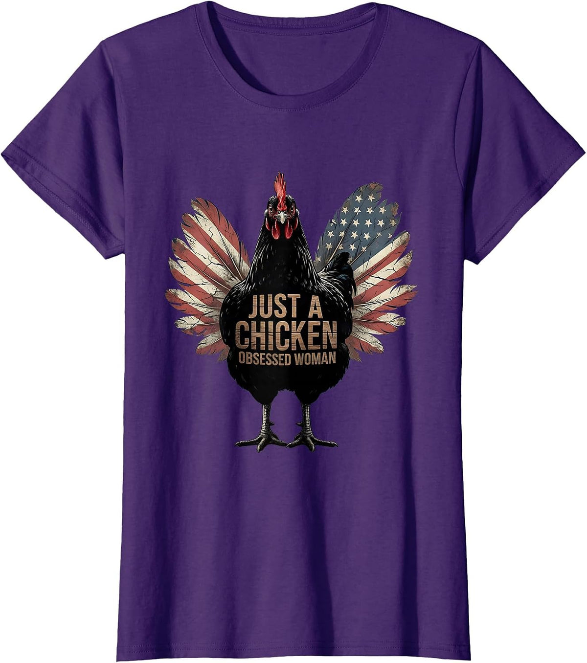 Women's Just a Chicken Obsessed Woman Funny Design T-Shirt - Purple