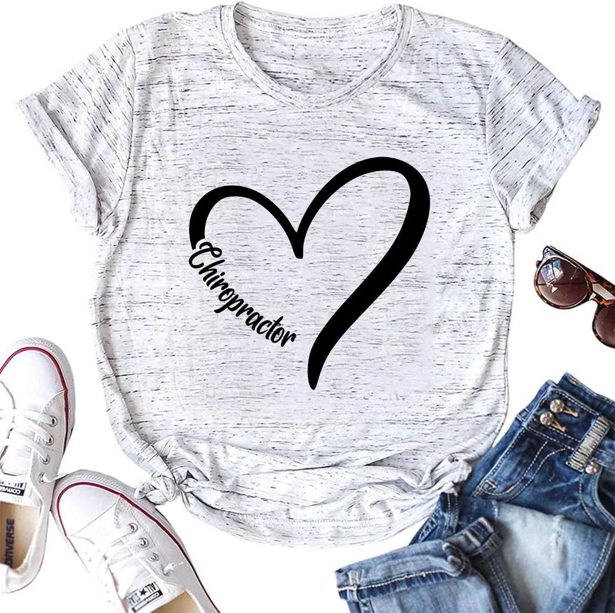 TSIIUO Women's Chiropractor Heart T-Shirt Funny Chiropractic Assistant Gift Chiropractor Casual Short Sleeve Tee Tops -