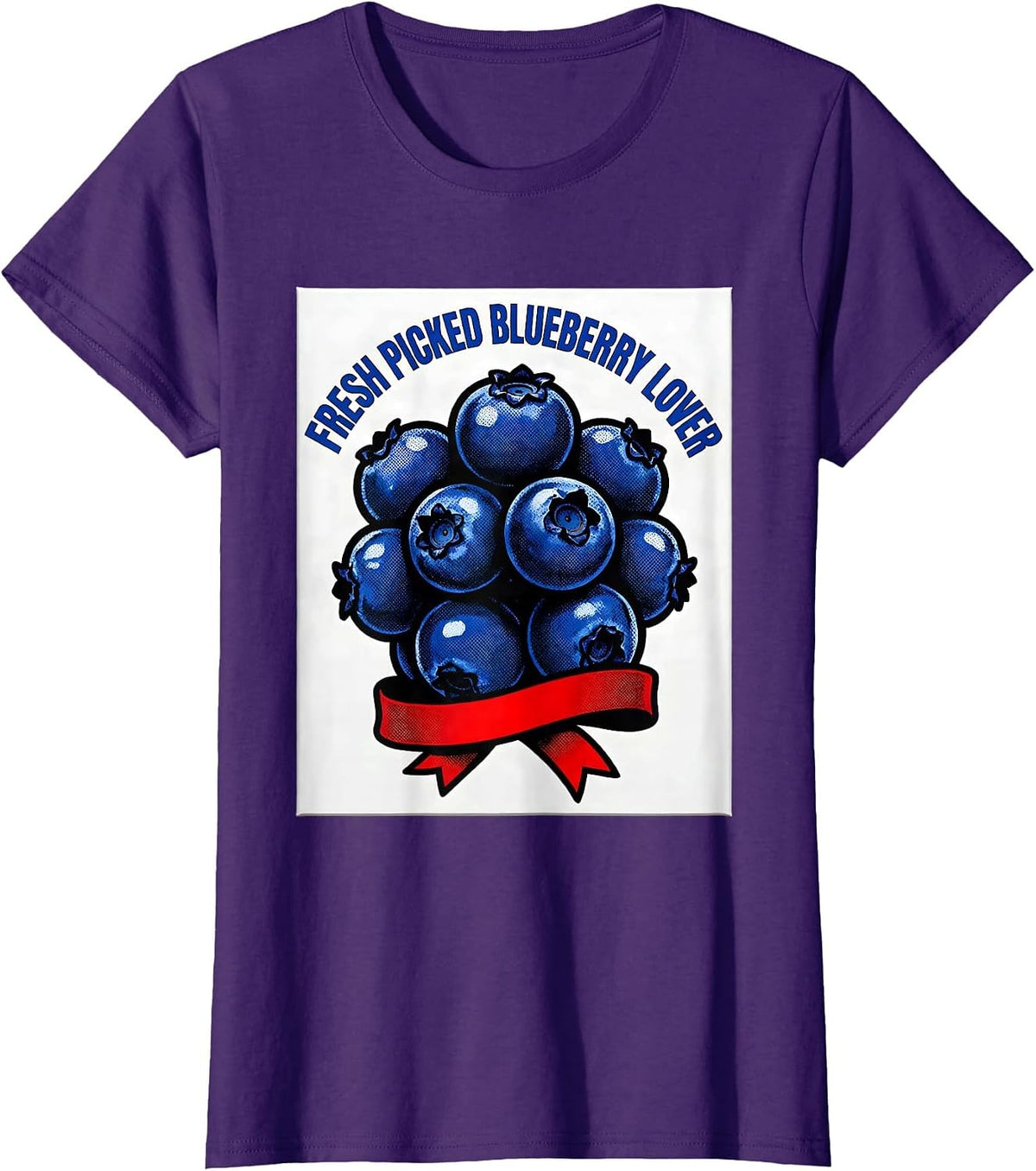 Women's Fresh Picked Blueberry Lover Red White Blue Design T-Shirt - Purple