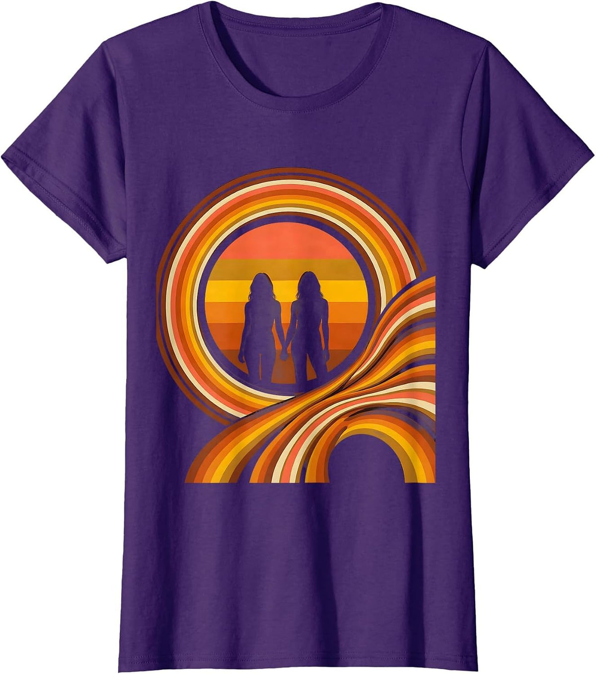 Two Women Holding Hands at Sunset Lesbian Pride T-Shirt - Purple