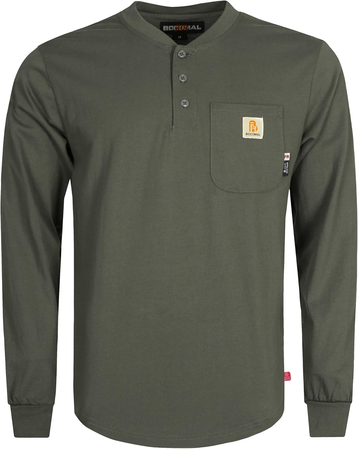 BOCOMAL FR Shirts 6oz Midweight Flame Resistant Long Sleeve Classic Henley - Grey