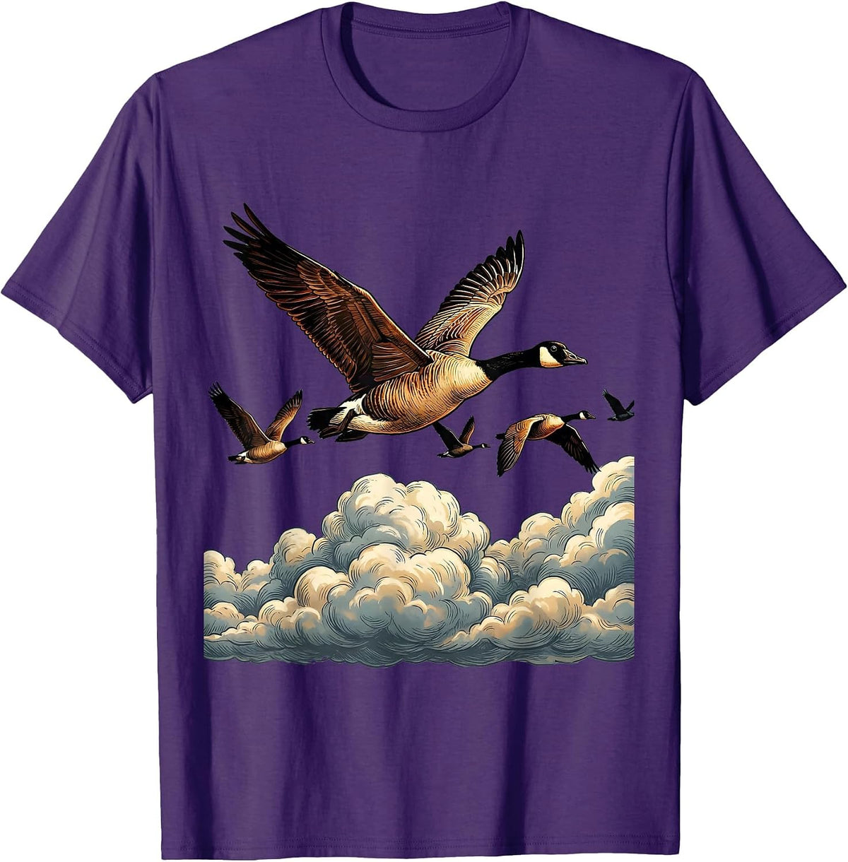 Geese V-Formation Flight Above the Clouds T-Shirt - Purple