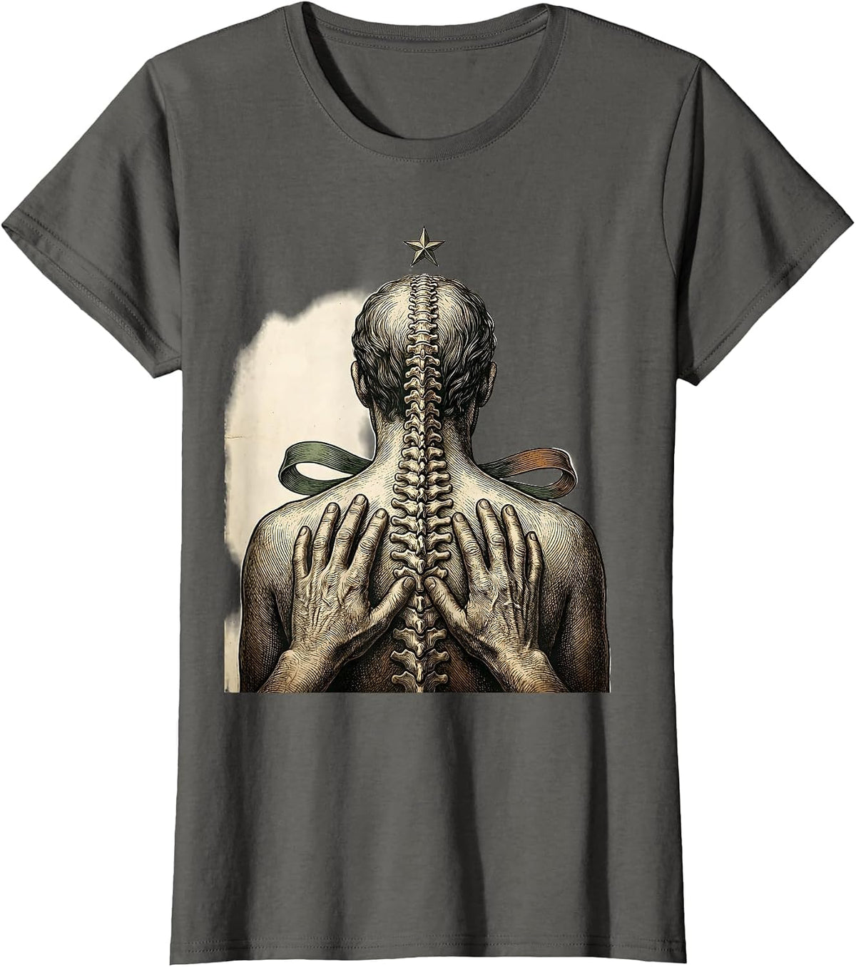 Women's Engraved Hands Vintage Chiropractor Christmas Humor T-Shirt - Asphalt Grey