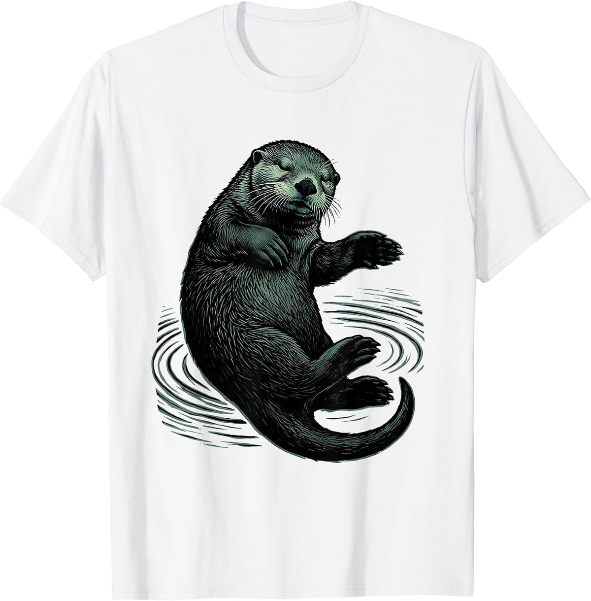 Men's Sea Otter Linocut Nature Lover Humor T-Shirt - White