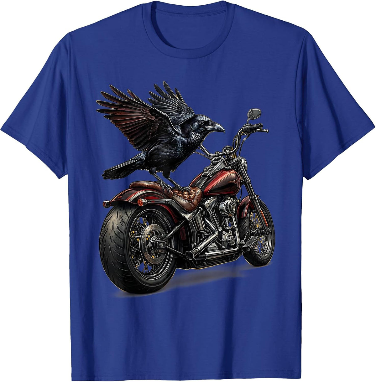 Men's Crow on Chopper Motorcycle Biker Graphic T-Shirt - Royal Blue