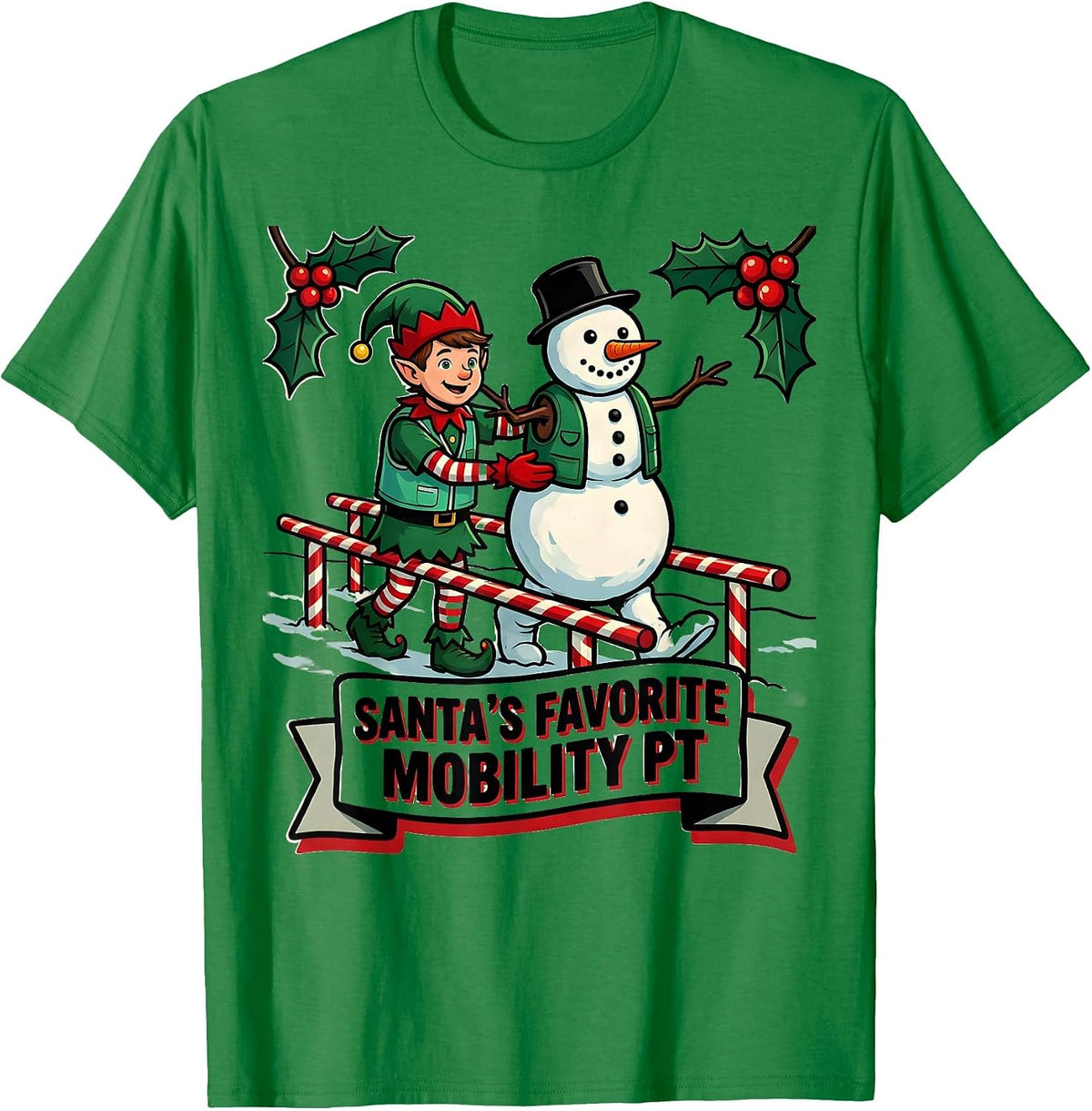 Men's Santa's Favorite Mobility PT Funny Physical Therapist T-Shirt - Kelly Green