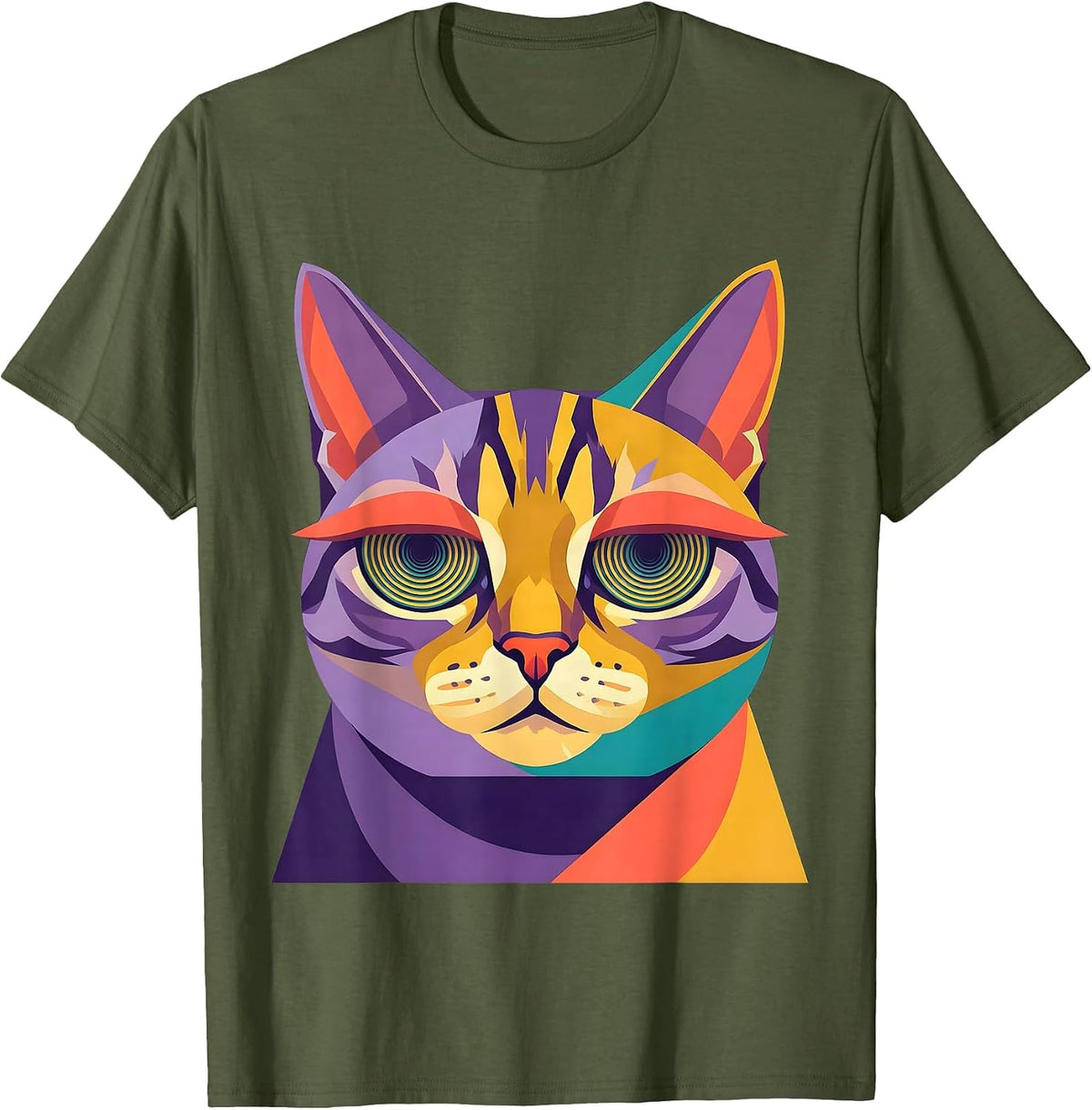 Hypnotic Cat Spiral Eyes Autism Awareness Design T-Shirt - Olive Green
