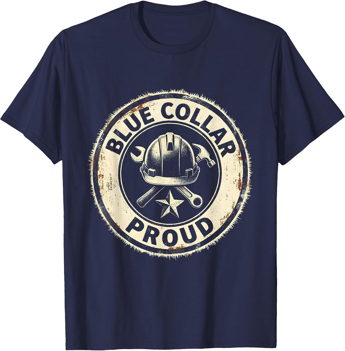 Blue Collar Proud Hard Worker Design T-Shirt - Navy Blue