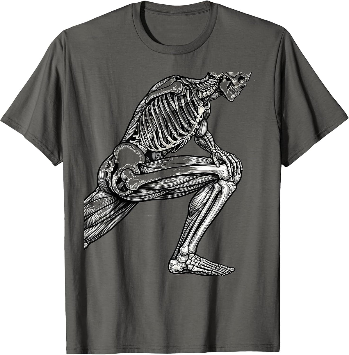Physical Therapy Skeleton Deep Lunge Stretch T-Shirt - Asphalt Grey